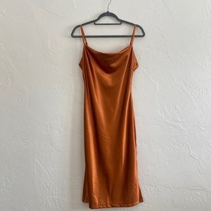 Women’s Sleeveless Spaghetti Strap Cowl Neck MIDI Cocktail Dress